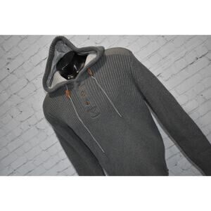 prAna Wool Sweater Hoodie Mens Size XL Ribbed Gray Striped Thick Heavy